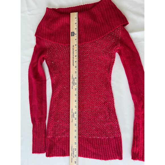 Y2K Candie’s sweater size XS stretchy fold over off shoulders long sleeve sequin - Picture 5 of 6